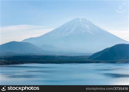 Mountain Fuji fujisan with Motosu lake at Yamanashi Japan
