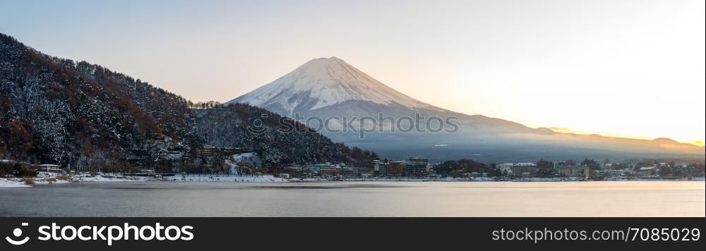 Mountain Fuji view from the Kawaguchiko lake Kawaguchi sunset panorama