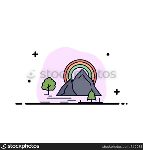 , Mountain, hill, landscape, nature, rainbow Flat Color Icon Vector
