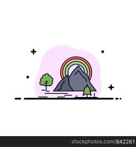 , Mountain, hill, landscape, nature, rainbow Flat Color Icon Vector