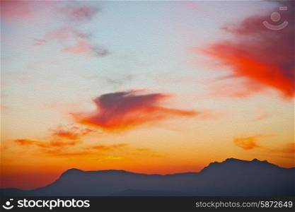mountain in morocco africa lans and red sunrise