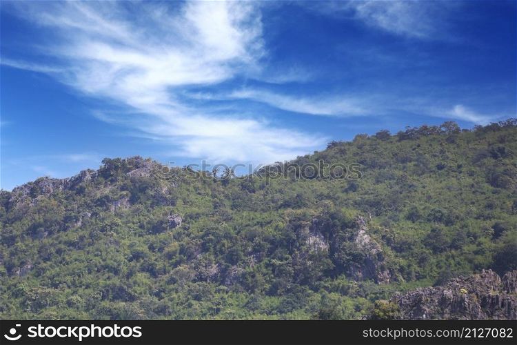 Mountain in the daytime with bright white clouds,Natural landscape of tropical forests in Thailand.