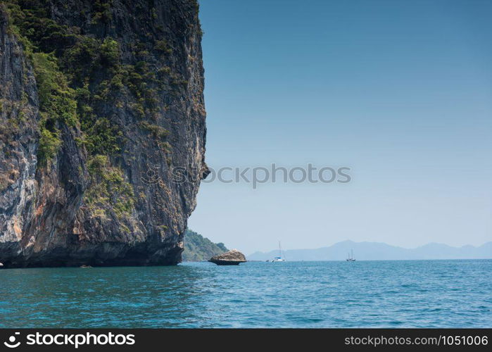 Mountain island on the sea blue sky at Thailand andaman