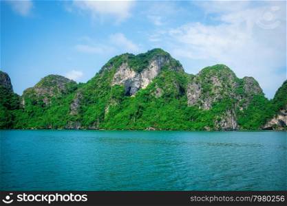 Mountain islands and sea in Halong Bay, Vietnam, Southeast Asia