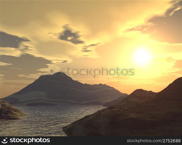Mountain lake (a yellow decline on a background of mountains)