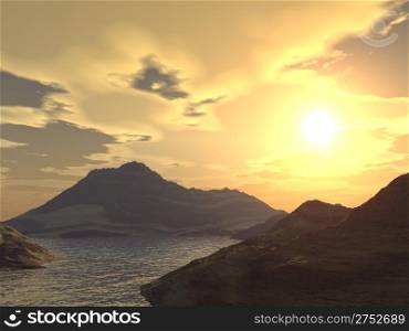 Mountain lake (a yellow decline on a background of mountains)
