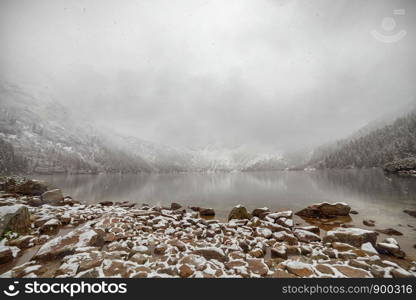 mountain lake in winter. Morske Oko. Poland Europe. mountain lake in winter. Morske Oko. Poland