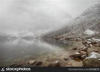 mountain lake in winter. Morske Oko. Poland Europe. mountain lake in winter. Morske Oko. Poland
