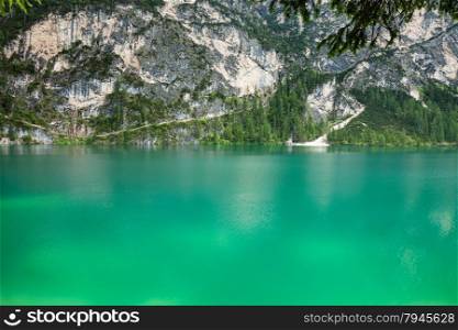 Mountain lake. Lago di Braies, Italy