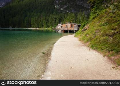 Mountain lake. Lago di Braies, Italy