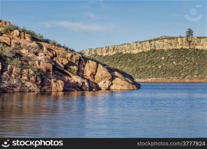 mountain lake with sandstone cliffs - one of the coves in Horsetooth Reservoir near Fort Collins, Colorado