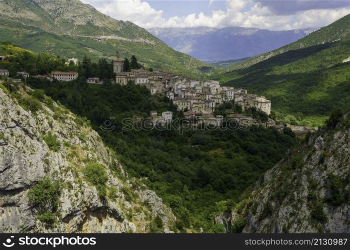 Mountain landscape along the road of Gole del Sagittario, famous canyon in Abruzzo, Italy, L Aquila province