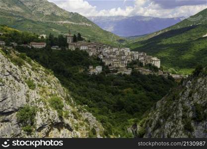 Mountain landscape along the road of Gole del Sagittario, famous canyon in Abruzzo, Italy, L Aquila province