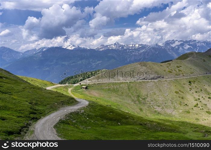 Mountain landscape along the road to Colle dell&rsquo;Assietta and Colle delle Finestre, Turin, Piedmont, italy, at summer