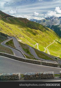 Mountain landscape along the road to Stelvio pass, Bolzano province, Trentino-Alto Adige, Italy, at summer.