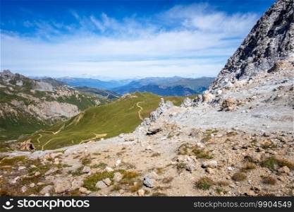 Mountain landscape and Mone Pass in Pralognan la Vanoise, French alps, France. Mountain landscape and Mone Pass in Pralognan la Vanoise, French alps