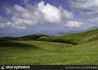 Mountain landscape at Gran Sasso Natural Park, in Abruzzo, Italy, L Aquila province, at springtime (June)