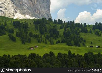 Mountain landscape at summer along the road to Sella pass, Dolomites, Bolzano province, Trentino Alto Adige, Italy