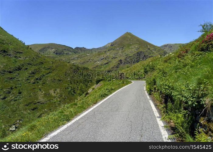 Mountain landscape at summer along the road to Vivione pass, Bergamo, Lombardy, Italy