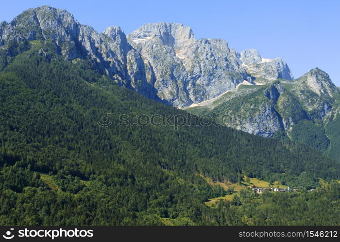 Mountain landscape at summer along the road to Vivione pass, Bergamo, Lombardy, Italy