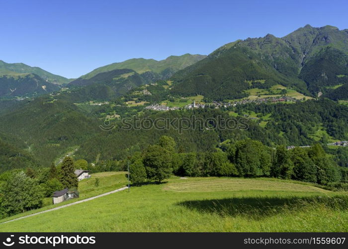 Mountain landscape at summer along the road to Vivione pass, Bergamo, Lombardy, Italy