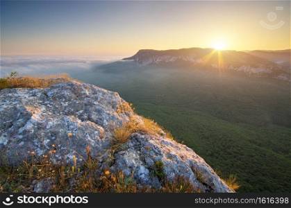 Mountain landscape during sunrise. Composition of nature.