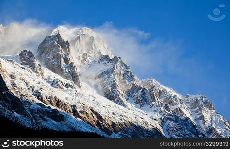 Mountain landscape: high mountain peak (Grand Jourasses, Mont Blanc, italian Alps), HORIZONTAL frame, winter season.