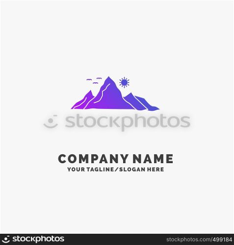 mountain, landscape, hill, nature, sun Purple Business Logo Template. Place for Tagline.. Vector EPS10 Abstract Template background