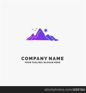 mountain, landscape, hill, nature, sun Purple Business Logo Template. Place for Tagline.. Vector EPS10 Abstract Template background