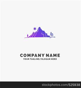 mountain, landscape, hill, nature, tree Purple Business Logo Template. Place for Tagline.. Vector EPS10 Abstract Template background