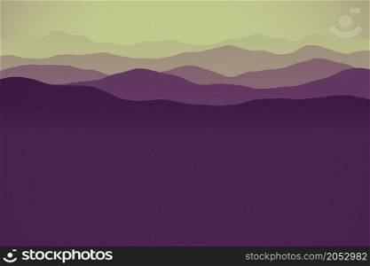 Mountain landscape illustration, silhouette hill environment at sunset,