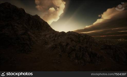 mountain landscape in high altitude with rays of light. Mountain Landscape in High Altitude
