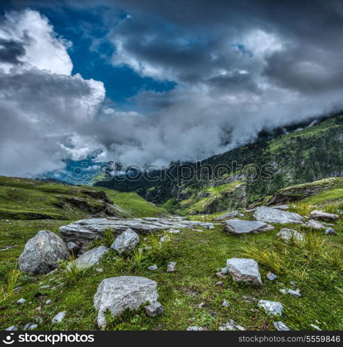 Mountain landscape in Himalayas. Kullu valley, Himachal Pradesh, India