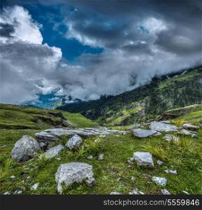 Mountain landscape in Himalayas. Kullu valley, Himachal Pradesh, India