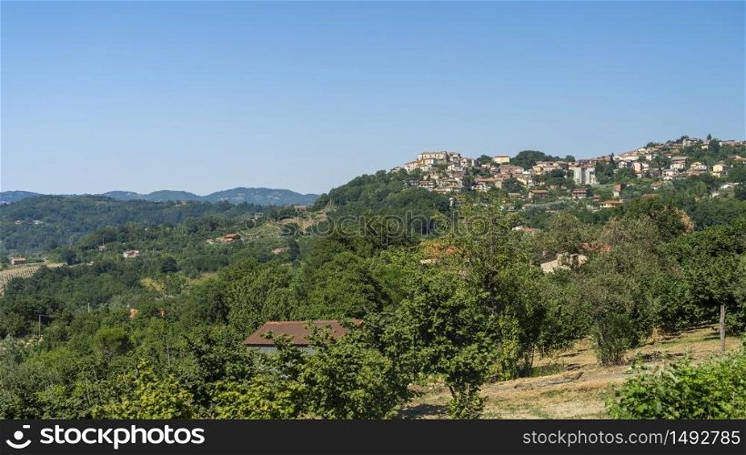 Mountain landscape in Irpinia, Avellino province, Campania, Italy, at summer. Panoramic view of Altavilla Irpina