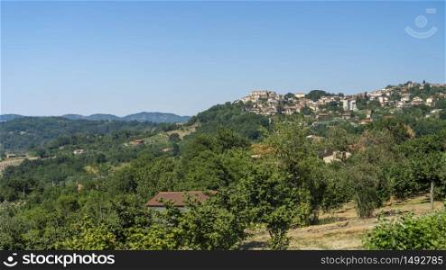 Mountain landscape in Irpinia, Avellino province, Campania, Italy, at summer. Panoramic view of Altavilla Irpina
