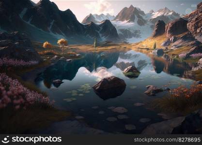 Mountain landscape in morning light panoramic view