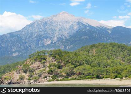 mountain landscape in the background of blue sky