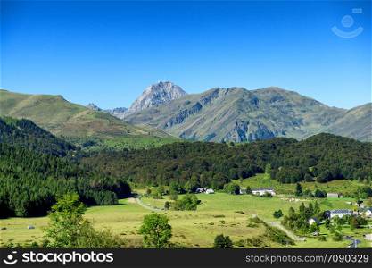 mountain landscape in the Pyrenees with the Pic du Midi de Bigorre in the background