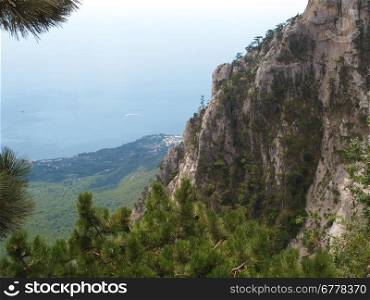 mountain landscape view with trees and rocks