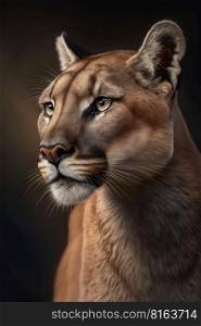 Mountain lion portrait on dark background, AI Generative