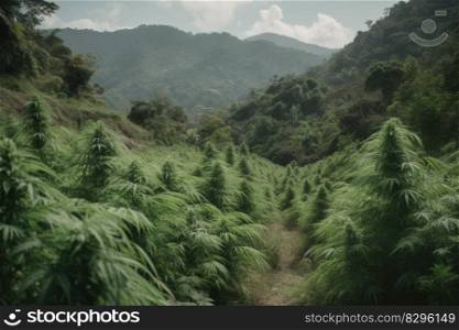 mountain marijuana plantation, cannabis outdoor growing generative ai.