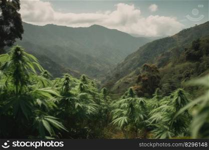mountain marijuana plantation, cannabis outdoor growing≥≠rative ai.