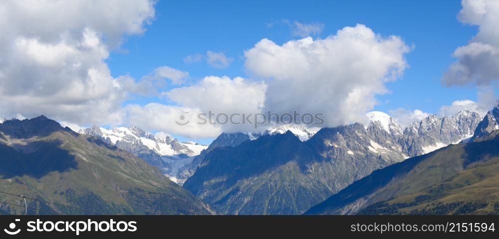 Mountain of Georgia, Svaneti, Mestia. Long horizontal nature background.