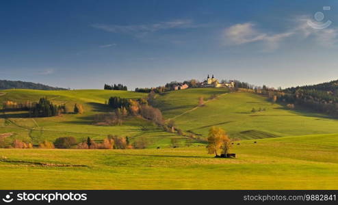 Mountain of Mother of God - beautiful autumn landscape with monastery in Czech Republic