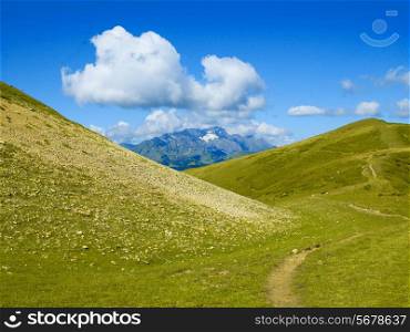 Mountain panorama from alpine meadows in the Caucasus Mountains