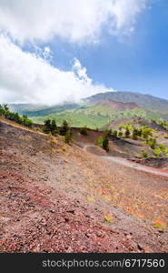 mountain path in clinker ground on volcano Etna, Sicily