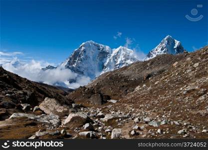 Mountain peaks and rocks: Himalaya landscape. Sagarmatha National park