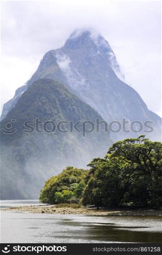 Mountain peaks in Milford Sound with contrast and light play