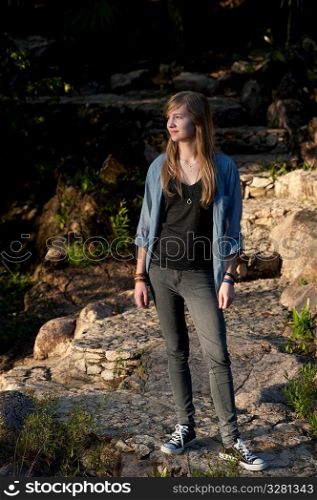 Mountain Pine Ridge Reserve, Teenager Posing on Rocks